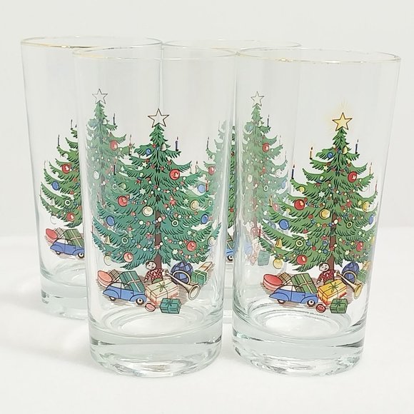 Vintage Christmas Tree Highball Glasses, Set of 4 #1340 - Picture 1 of 14